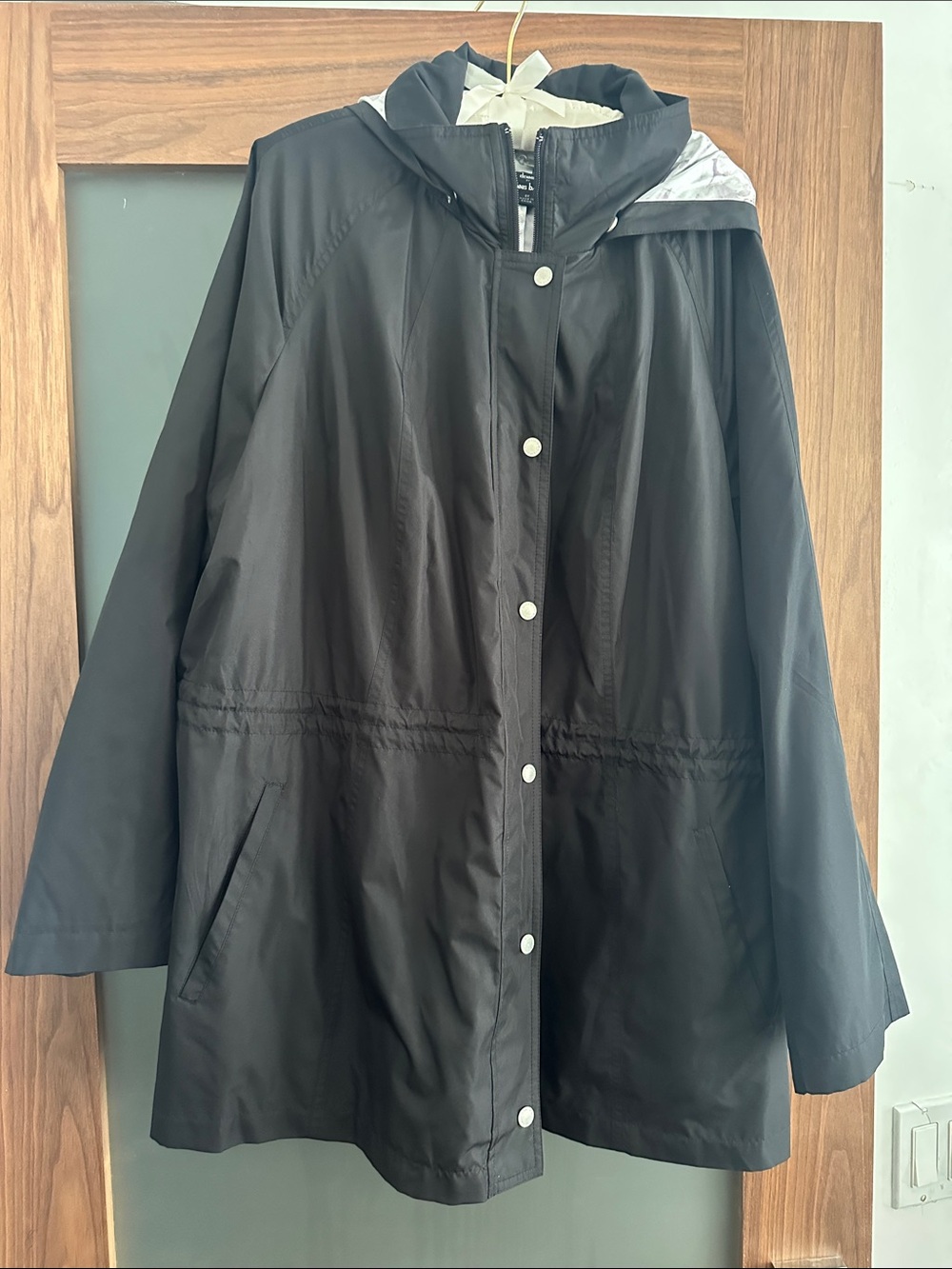 dennis basso Black Hooded Snap-Front Trench Coat